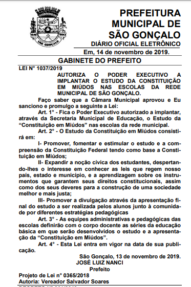 Imagem 2 da notícia: São Gonçalo, a maior cidade do Rio de Janeiro, instituiu o estudo da Constituição em Miúdos
